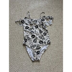 Girls Zara 11/12 One Piece Ruffle Swimsuit Black White Classic Timeless